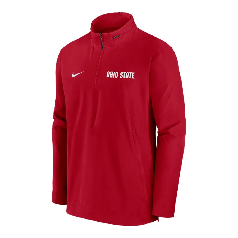 Jackets For Custom School Spirit Gear-Ohio State Buckeyes Nike Sideline 1/4 Zip Light Weight Coach Scarlet Jacket