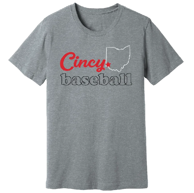 T-Shirt For Professional Fan Gear Customization-Cincy Baseball Script Star