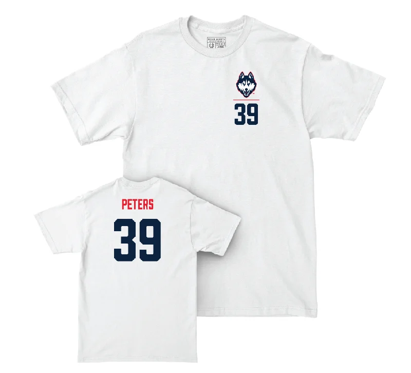 T-Shirt For Fan Apparel Customization-UConn Baseball Logo White Comfort Colors Tee - Kyle Peters | #39