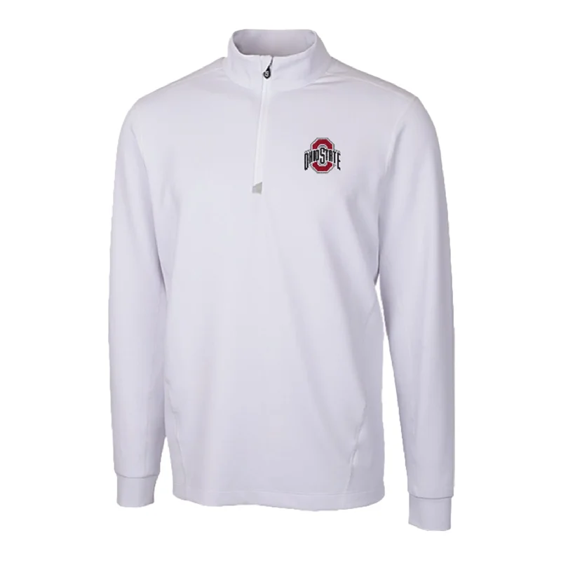 Jackets For Professional Merchandise Customization-Ohio State Buckeyes Cutter & Buck Traverse Stretch White 1/4 Zip Jacket