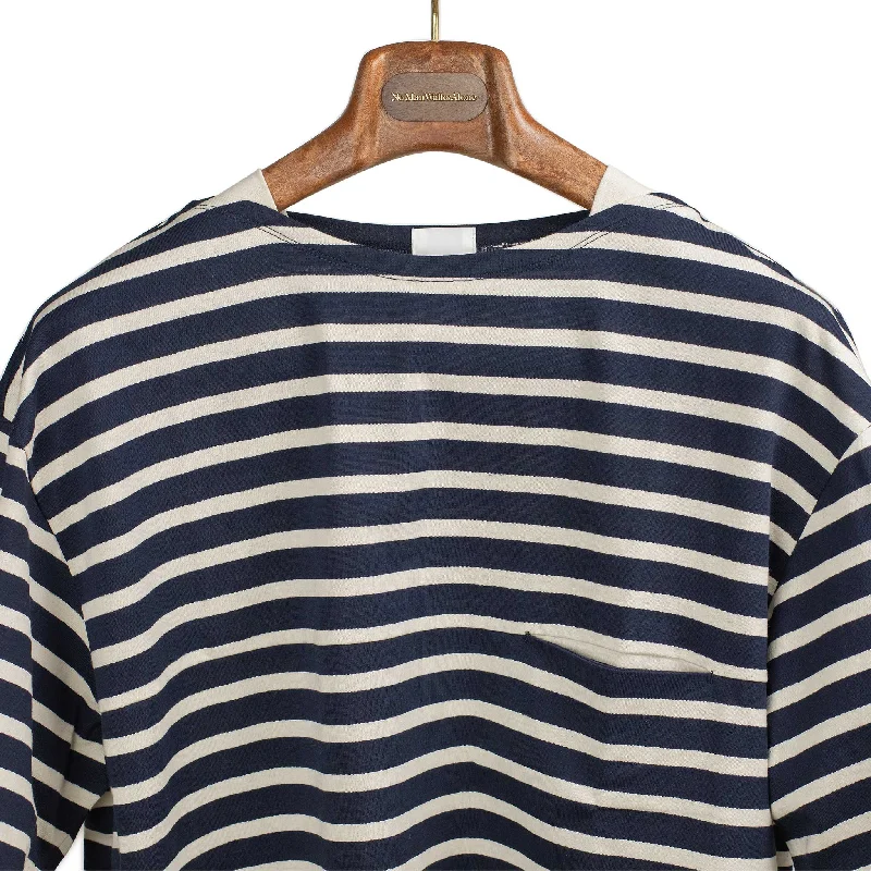 T-Shirt For T-Shirt Fan Gear-Crewneck tee in garment-dyed navy and cream striped heavy cotton jersey