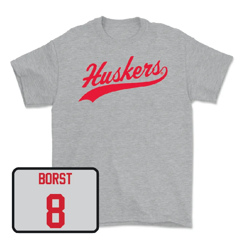 T-Shirt For Exclusive Tournament Merchandise-Sport Grey Baseball Script Tee - Evan Borst