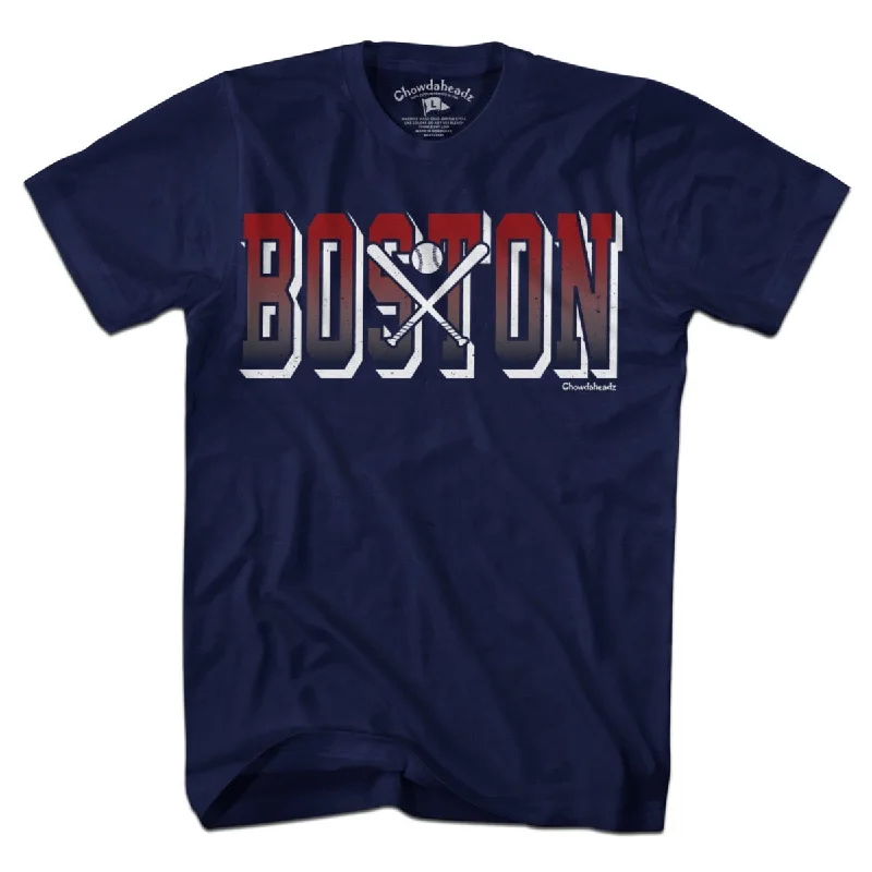 T-Shirt With Custom Graphics-Tall Block Boston Baseball T-Shirt