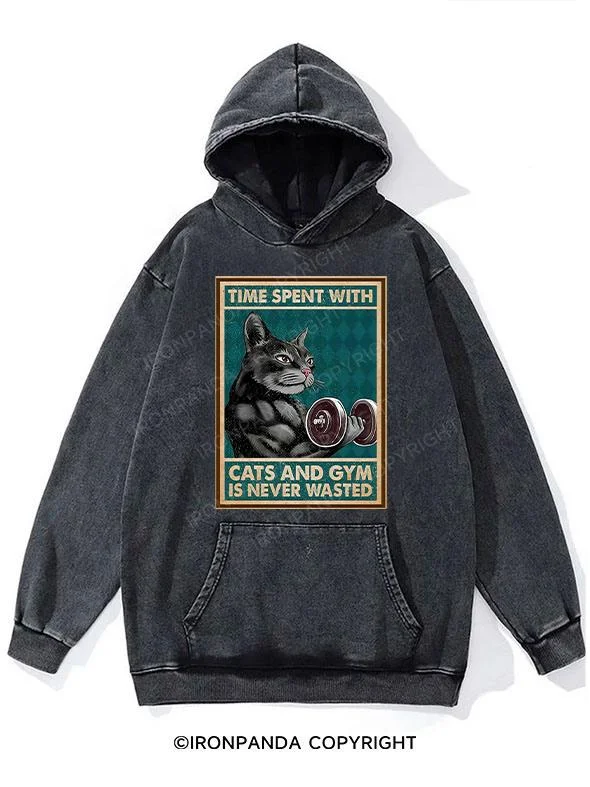 Hoodie With Embroidered Team Names-Time Spent with Cats and Gym Is Never Washed Gym Hoodie