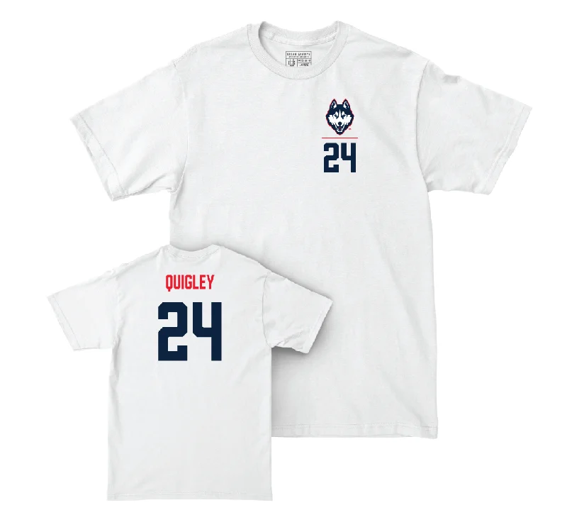 T-Shirt For Game Day Supporter Gear-UConn Baseball Logo White Comfort Colors Tee - Michael Quigley | #24