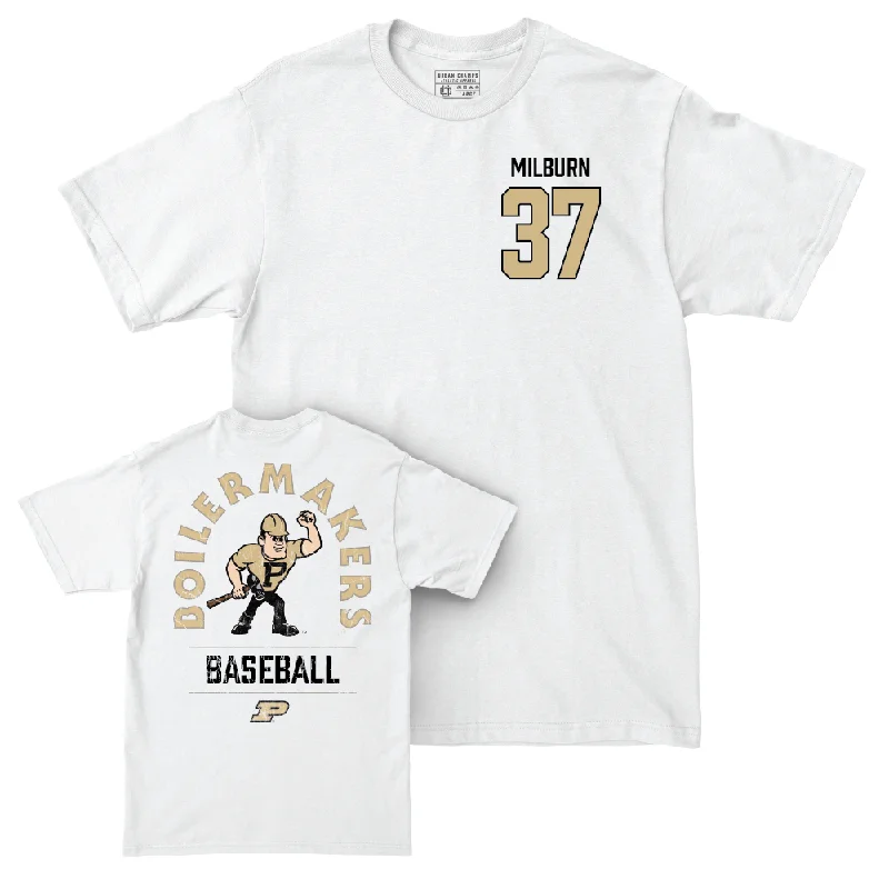 T-Shirt With Personalized Player Patches-Baseball White Mascot Comfort Colors Tee     - Isaac Milburn