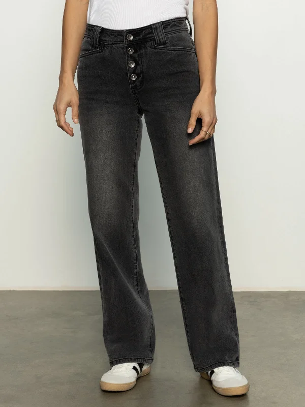 Pants For Team Fundraising Campaigns-Luna Cuffed Standard Rise Jeans Dark Smoke