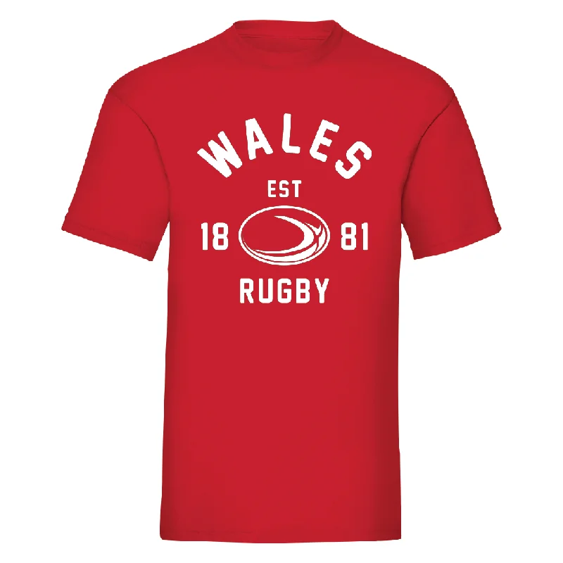 T-Shirt For Softball And Baseball Teams-Unisex Wales CYMRU EST 1881 Rugby Ball T-Shirt