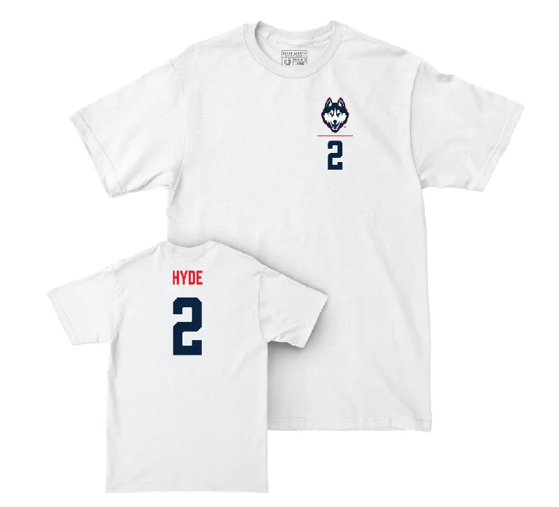 T-Shirt For Official Team Customization-UConn Baseball Logo White Comfort Colors Tee - Ryan Hyde | #2