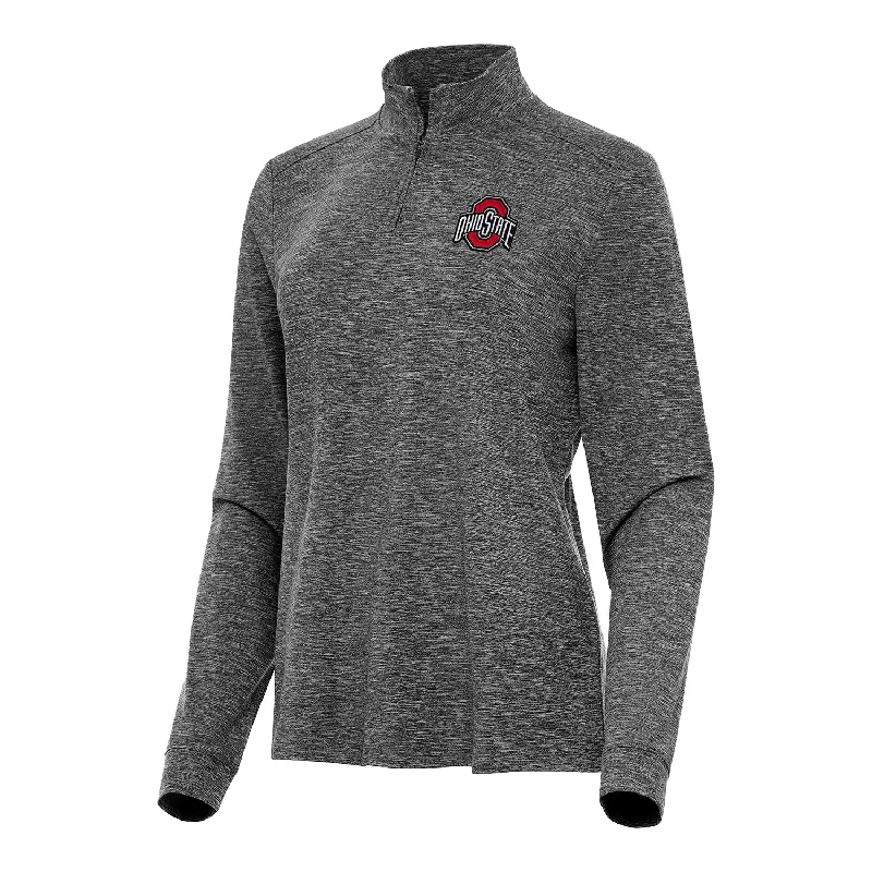 Jackets For Personalized School Merchandise-Ladies Ohio State Buckeyes 1/4 Zip Mock Heather Black Jacket