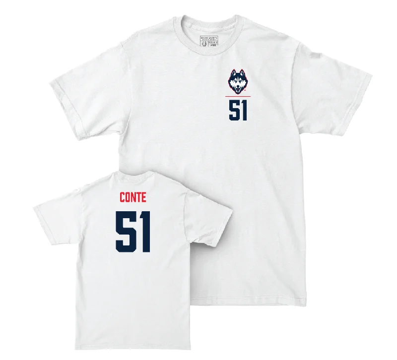 T-Shirt With Player Numbers For Sale-UConn Baseball Logo White Comfort Colors Tee - Giovanni Conte | #51