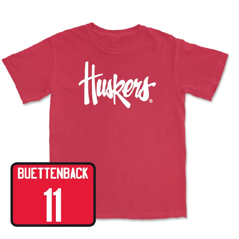 T-Shirt For High School Fan Merchandise-Red Baseball Huskers Tee - Max Buettenback