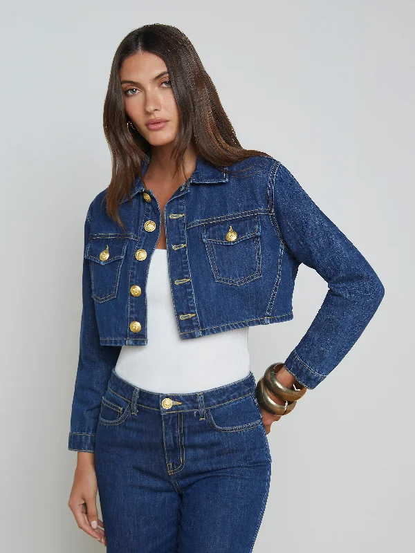 Jackets For Personalized Tournament Gear-Genevie Cropped Denim Jacket