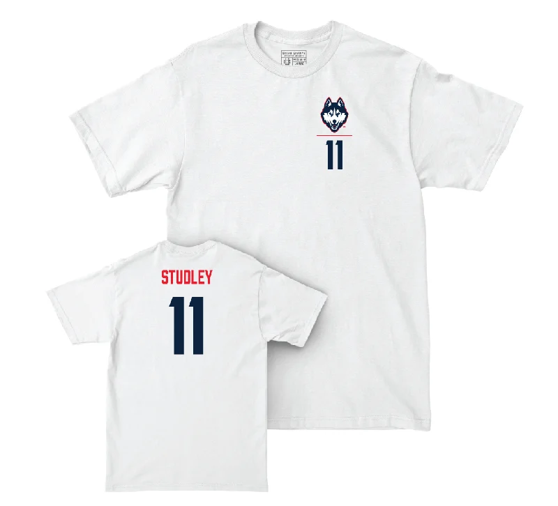 T-Shirt With Custom Fan Graphics-UConn Baseball Logo White Comfort Colors Tee - Jake Studley | #11