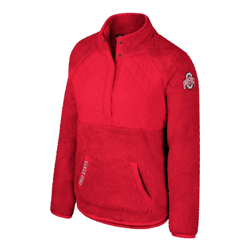 Jackets For Personalized Game Day Gear-Ladies Ohio State Buckeyes Snap Sherpa Scarlet 1/2 Snap Jacket