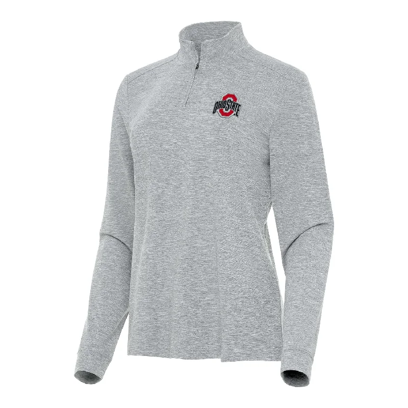 Jackets With Personalized Player Patches-Ladies Ohio State Buckeyes 1/4 Zip Mock Heather Gray Jacket