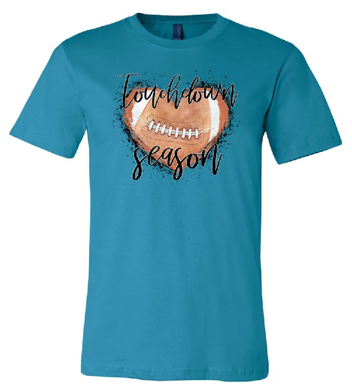 T-Shirt For Tournament Team Apparel-Touchdown Season - Aqua Short Sleeve Tee