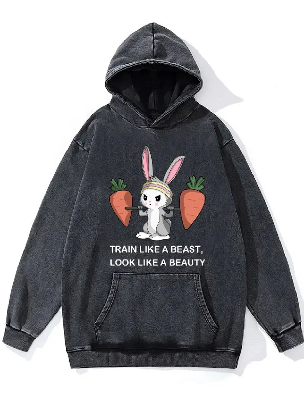 Hoodie For Player Customization-TRAIN LIKE A BEAST, LOOK LIKE A BEAUTY RABBIT Washed Gym Hoodie