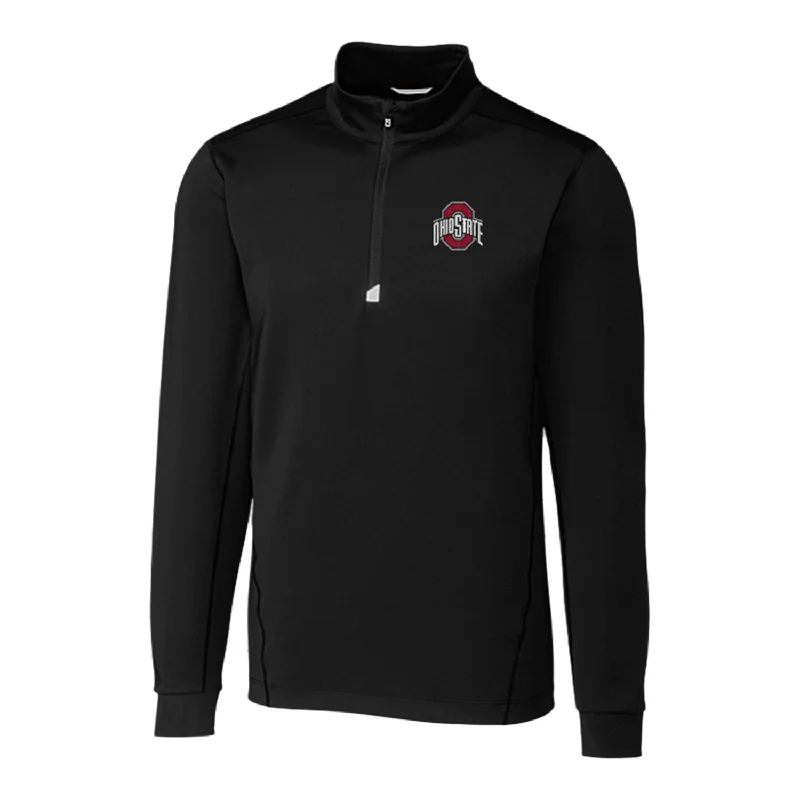 Jackets For College Merchandise Sales-Ohio State Buckeyes Cutter & Buck Traverse Stretch Black 1/4 Zip Jacket