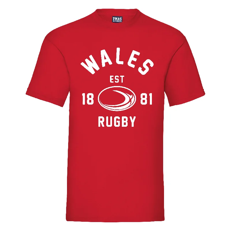 T-Shirt For Fan Apparel Customization-Kids Wales CYMRU EST 1881 Rugby Ball T-Shirt