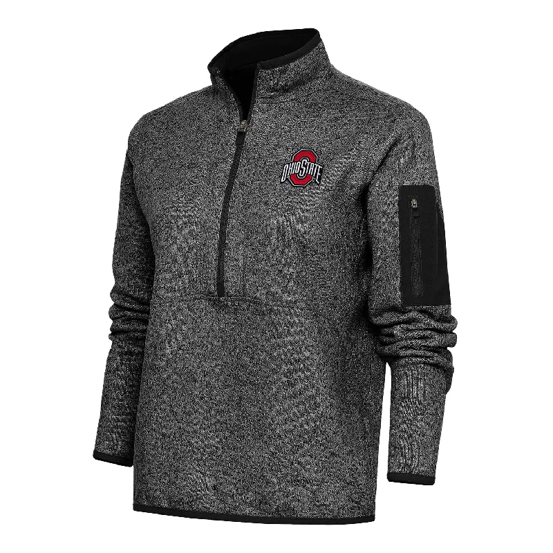 Jackets With Player Numbers For Sale-Ladies Ohio State Buckeyes 1/2 Zip Fortune Heather Black Pullover Jacket