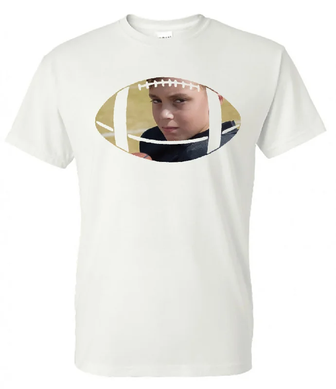 T-Shirt With Custom Numbering-Football with Photo - White Short-Sleeve Tee