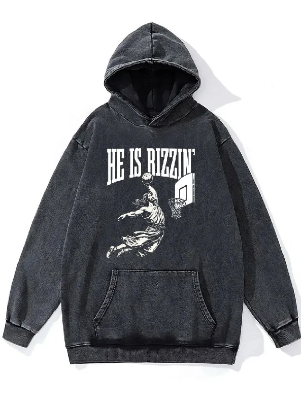 Hoodie For Custom Designs-HE IS RIZZIN' Washed Gym Hoodie