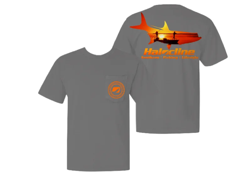 T-Shirt For Custom Fan Apparel-Tarpon Fishing Sunset Flats Pocket T-shirt From Halocline