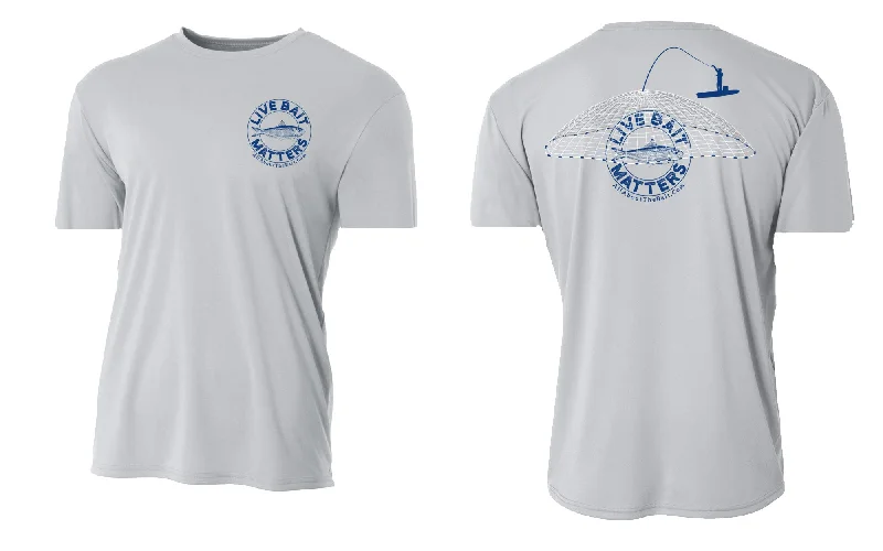 T-Shirt For Custom Promotional Orders-(NEW) LIVE BAIT MATTERS - SILVER - SHORT Sleeve Performance Shirt - 100% Polyester- FREE DELIVERY